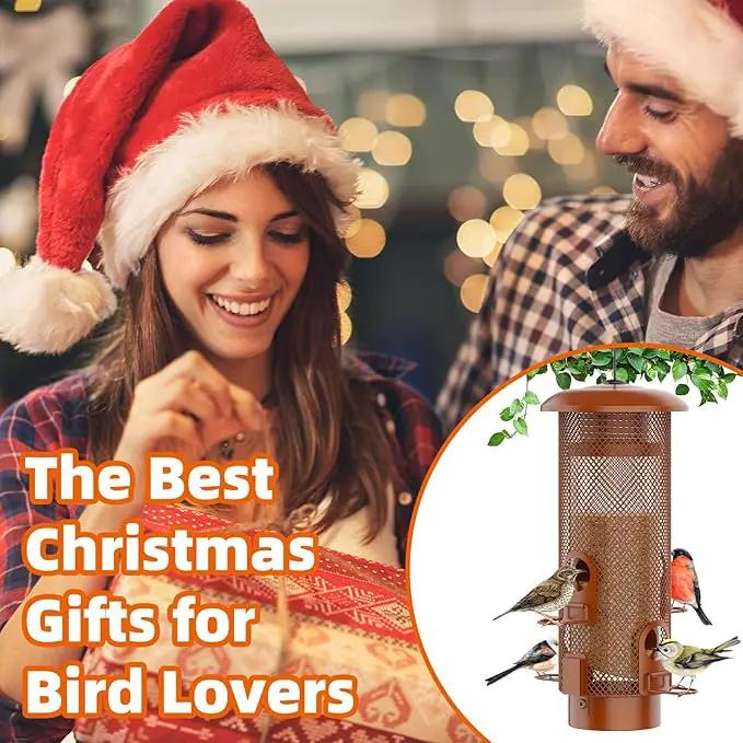 Metal Squirrel Proof Bird Feeder,Bird Feeders for Outdoors,Weight Activated Squirrel Proof Wild Bird Feeders with Finch Cardinal Chickadee,Large Capacity,Weatherproof and Durable,Reddish Brown by GreenHaven Gardens