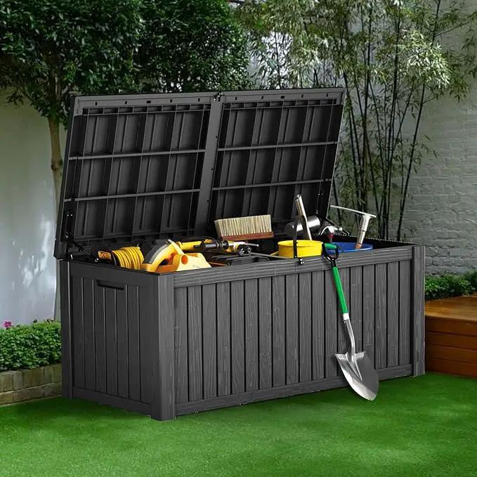 180 Gallon Outdoor Storage Box Waterproof Lockable Resin Deck Box Large, Patio Storage Bin for Pool Accessories Cushion Furniture, Garden Tools, UV-Resistant Outside Delivery Black by GreenHaven Gardens