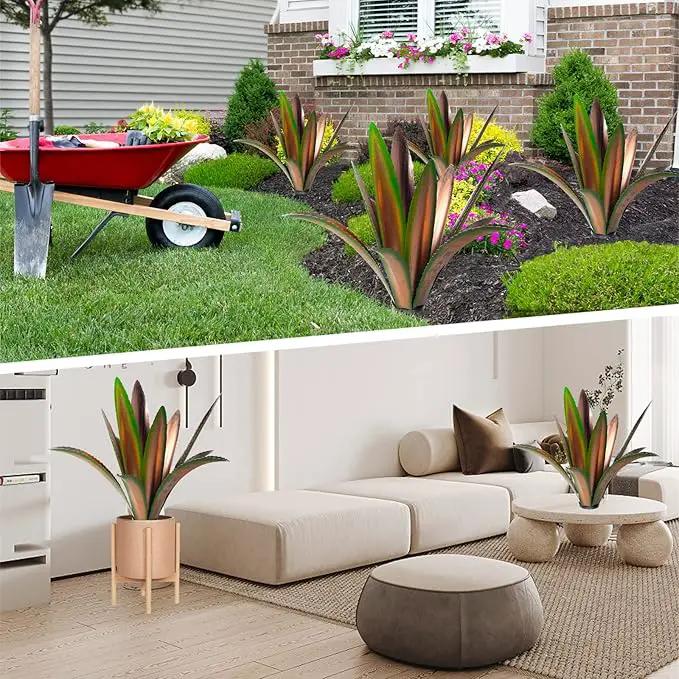 Enlarge thickened Wind Resistant Metal Agave Garden Art Metal Plant Country Garden Sculpture Statue Outdoor decoration Agave Metal Plant Courtyard Garden Lawn Ornament Gift (2, 12 Leaves Green) by GreenHaven Gardens