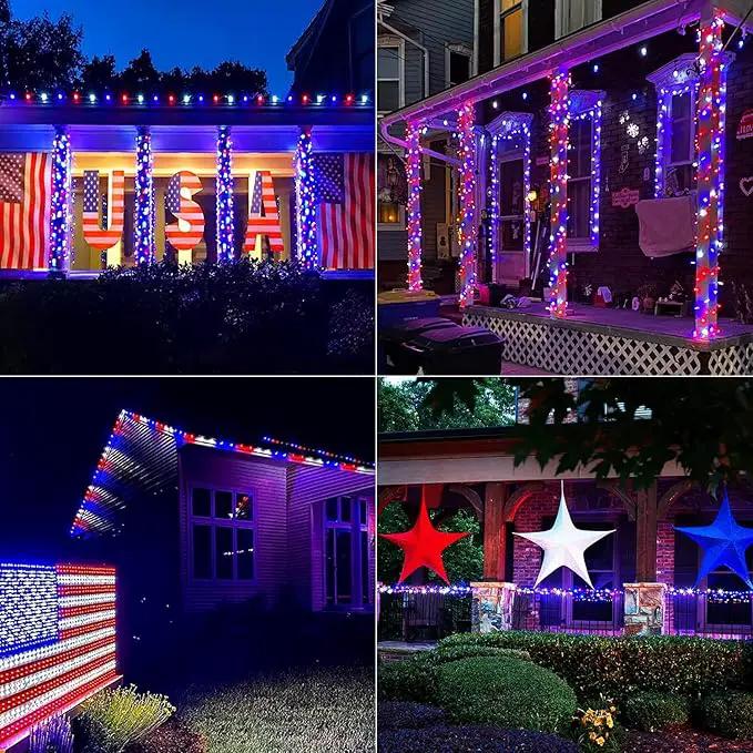 JMEXSUSS 2 Pack Red White and Blue Solar Lights 100LED 33ft Patriot Solar String Lights Waterproof, 8 Modes 4th of July Lights for Independence Day, Gardens, Tree, Outdoor 4th of July Decorations by GreenHaven Gardens