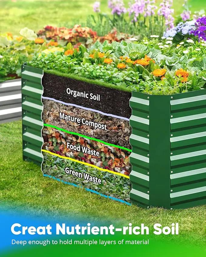 Quictent Galvanized Raised Garden Bed 8x4x2 Ft Tall Metal Planter Box for Vegetables Outdoor Bottomless for Backyard, 2 Tomato Cages Included, 22.04" Deep (Green) by GreenHaven Gardens