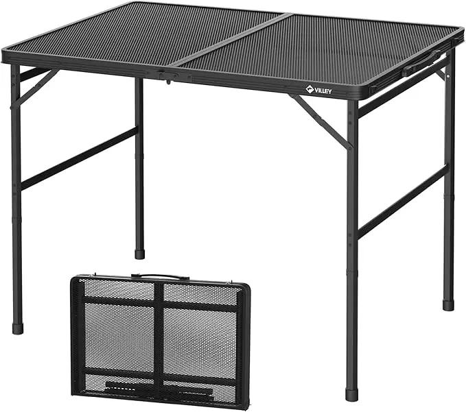 VILLEY Grill Table, 3ft Folding Camping Table with Aluminum Adjustable Legs, Portable Lightweight Camp Table for Beach Picnics and Outdoor Cooking by GreenHaven Gardens