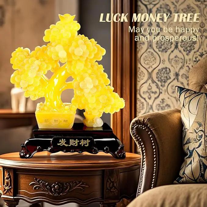 FENGSHUI-CAISHEN Top Resin Money Tree, Artificial Bonsai Tree, Handcrafted, Premium Quality, Feng Shui Gift for Abundance Luck and Success (Yellow) by GreenHaven Gardens