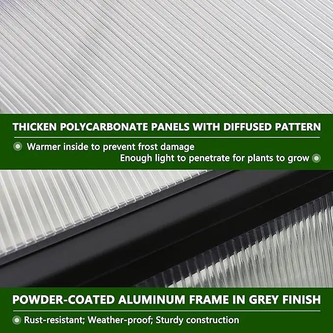 8x14 FT Green House for Outdoor, Polycarbonate Aluminum Walk-in Greenhouse Kit with Lockable Door and Adjustable Roof Vents, Backyard Garden in Winter, Gray by GreenHaven Gardens