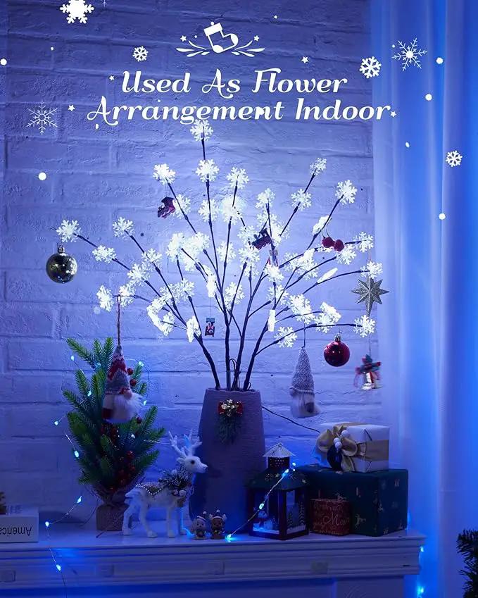Brightown Snowflake Lights Outdoor Pathway, 8 Packs Lighted Branches Christmas Yard Decor, Small Tree With Lights, Twig Branch Outdoor Christmas Decorations, Pure White by GreenHaven Gardens