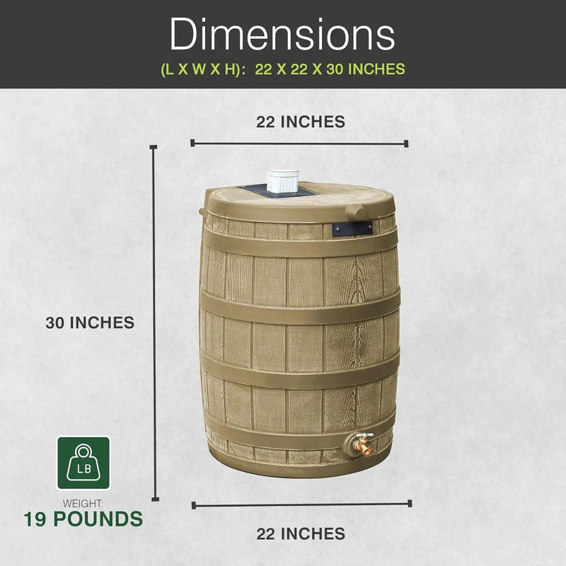 Good Ideas Rain Wizard 50 Gallon Plastic Outdoor Home Rain Barrel Water Storage Collector with Brass Spigot and Flat Back Design, Khaki (4 Pack) by GreenHaven Gardens