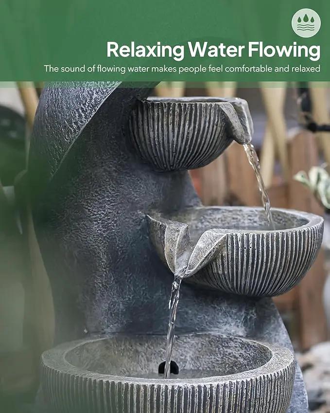 20" H Outdoor Water Fountain, Modern Outdoor Garden Fountains with LED Lighted for Garden, Patio, Deck, Backyard and Home Art Decor by GreenHaven Gardens