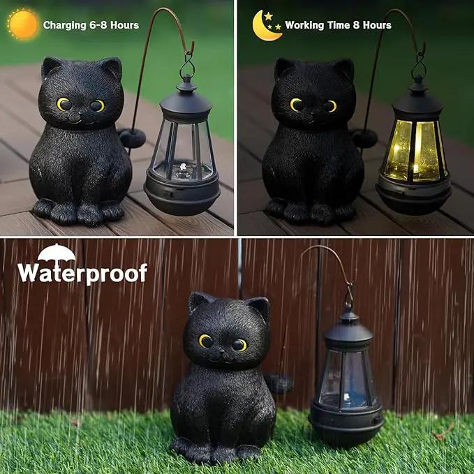 Solar Garden Statue Cat Figurine, Black Cat Statues Garden Decor with LED Light Outdoor Statue for Yard Patio Balcony Lawn Ornament, Housewarming Gifts for Grandma Mom Dad by GreenHaven Gardens