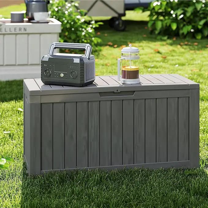 90 Gallon Outdoor Cushion Storage - Waterproof Deck Boxes for Outdoor, Space-Saving Deck Box with Lock for Patio/Pool Accessories, UV-Resistant Resin, Granite Grey by GreenHaven Gardens