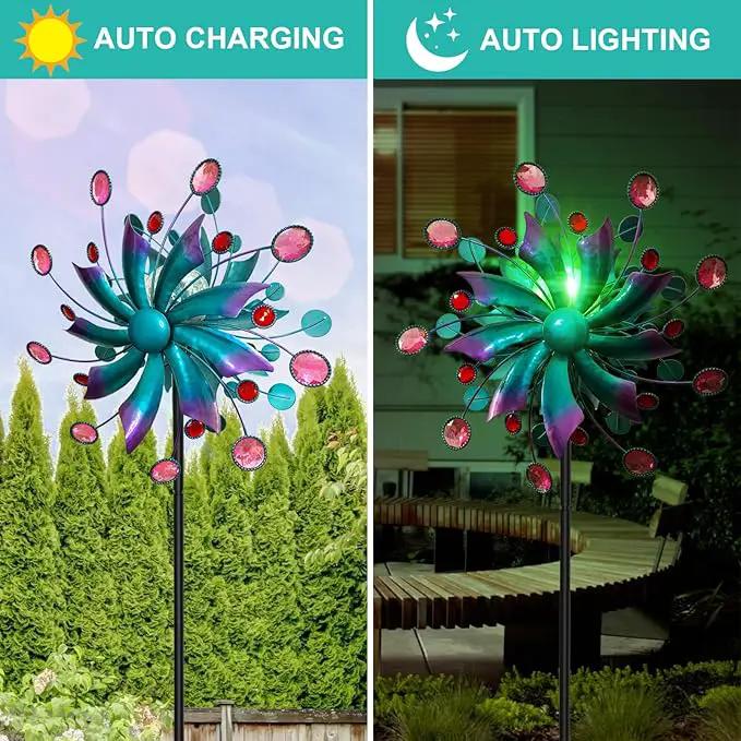 Solar Wind Spinners for Yard and Garden-60.6 Inch 360° Metal Wind Sculptures Outdoor Clearance Kinetic Windmills with Multi Color Led Glass Ball by GreenHaven Gardens