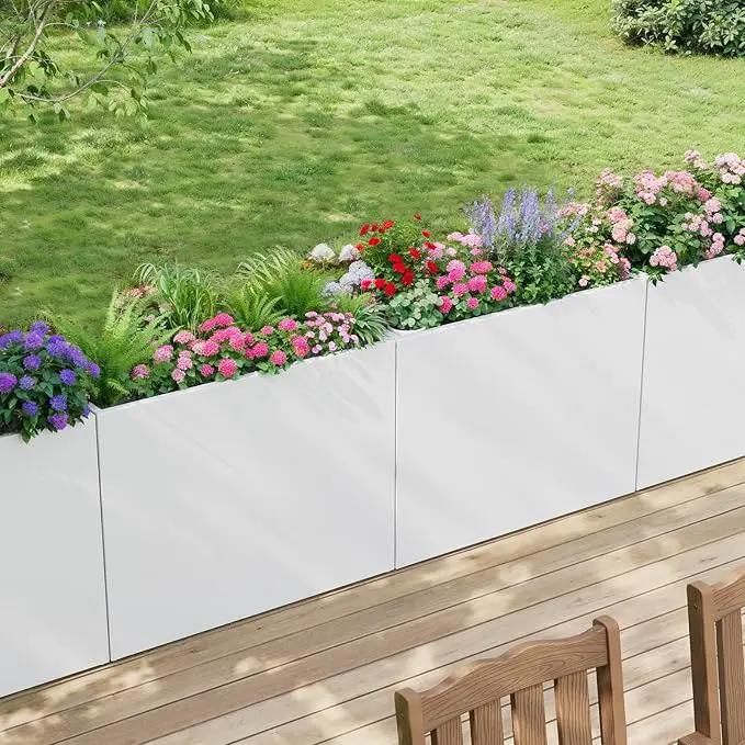 Stoog 38" Large Planters for Outdoor Plants Set of 2, All-Weather Rectangular Metal Planter Box with Removable Insert Shelf, Ideal for Plants, Flowers, Vegetables, Garden, White by GreenHaven Gardens