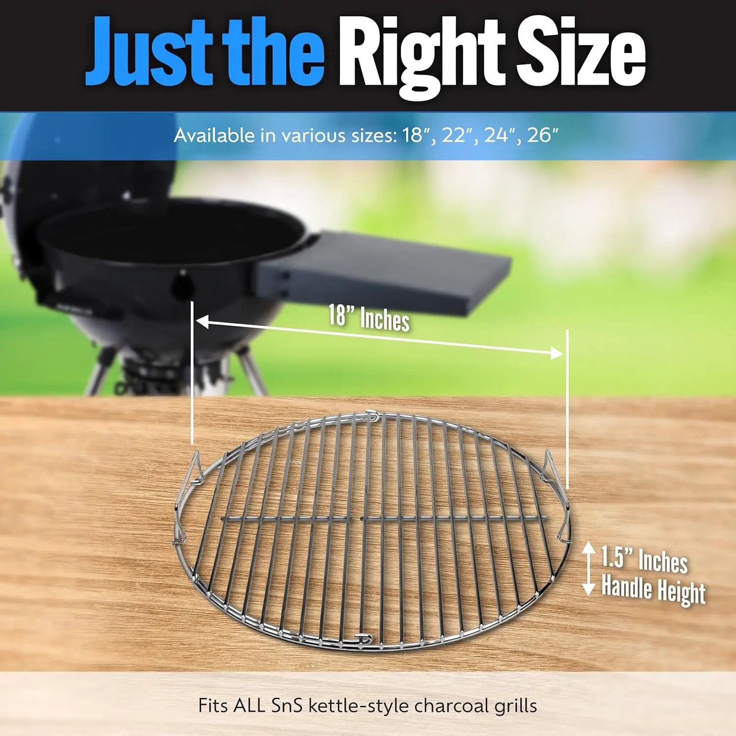 SnS Grills EasySpin Charcoal Grill Cooking Grate, 304 Stainless Steel, Large Hinged Opening, Perfect for 2-Zone Cooking, Replacement Grate Compatible with Weber & Other Grills - 18” Inches by GreenHaven Gardens