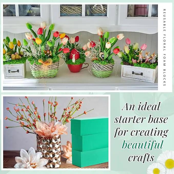 Lallisa 8 Pcs Reusable Floral Foam Blocks 9 x 3 x 3 Water Weather Resistant Dry Floral Foam for Artificial Flower Arrangements Outdoor Flower Boxes Outside Hanging Planters Wedding Home Decor (Green) by GreenHaven Gardens