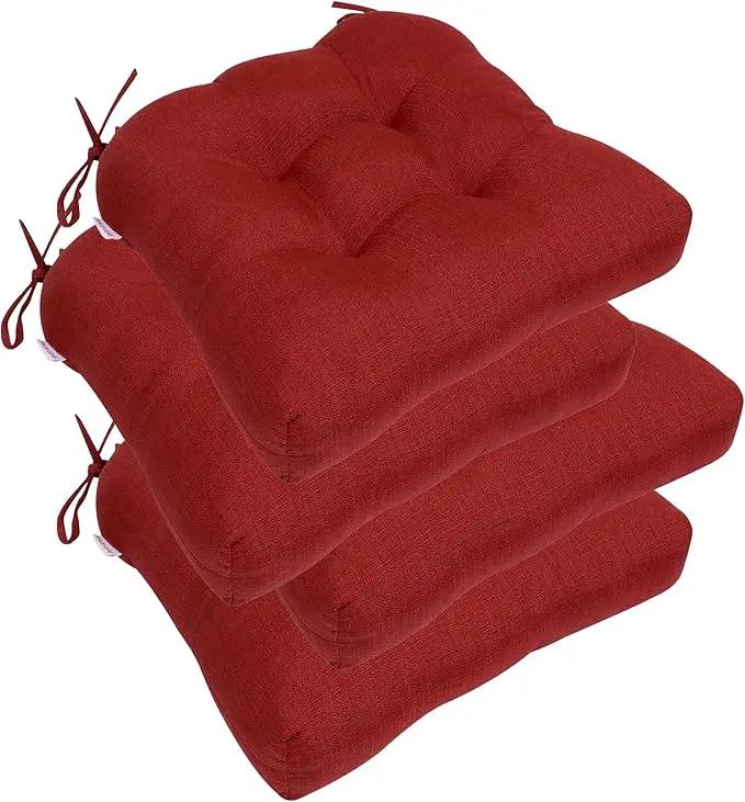RACE LEAF Patio Chair Cushions 19x19 4 Pack, Thickened Outdoor Seat Cushions Water Resistant Stain Resistant Non-Slip Ties (Red) by GreenHaven Gardens