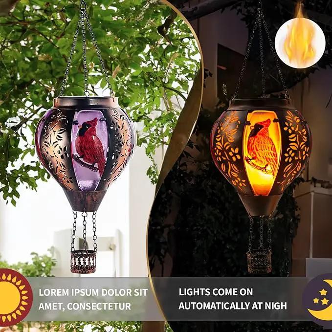 pearlstar Hot Air Balloon Solar Lantern with Flickering Flame Light Outdoor Solar Hanging Lights Waterproof for Garden Yard Farmhouse Patio Pathway Christmas Decoration,Glass&Metel(Cardinal) by GreenHaven Gardens