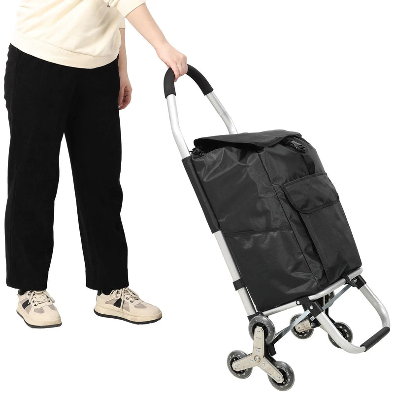 Foldable Shopping Stair Trolley With Triangular Wheels And Removable Waterproof Bag - Black by HouseOfZazla