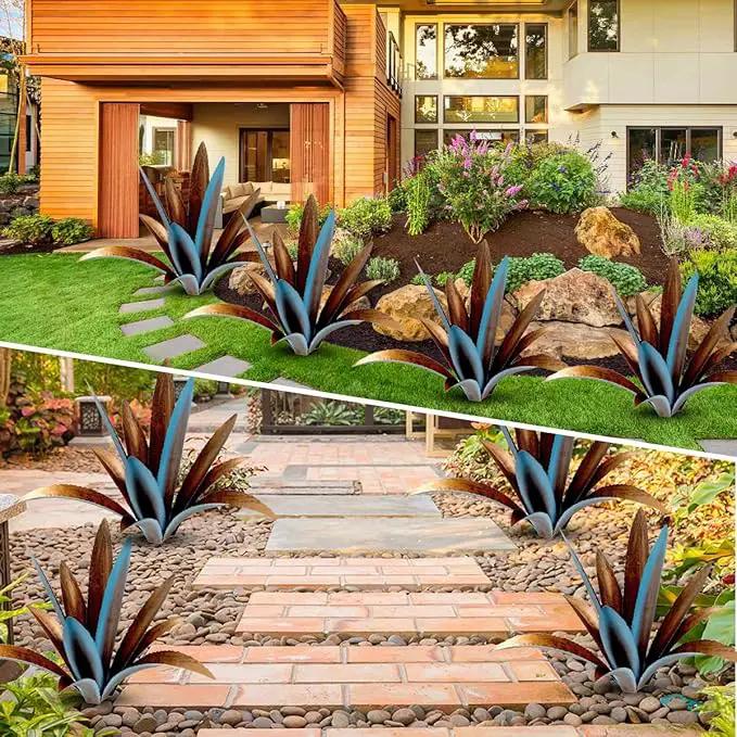 DIY Metal Agave Plant Art Yard Tequila Art Sculpture, Tequila Rustic Garden Sculpture Statue Outdoor Decor,Agave Metal Plants for Yard, Garden Lawn Ornaments (12 Leaves -Blue) by GreenHaven Gardens