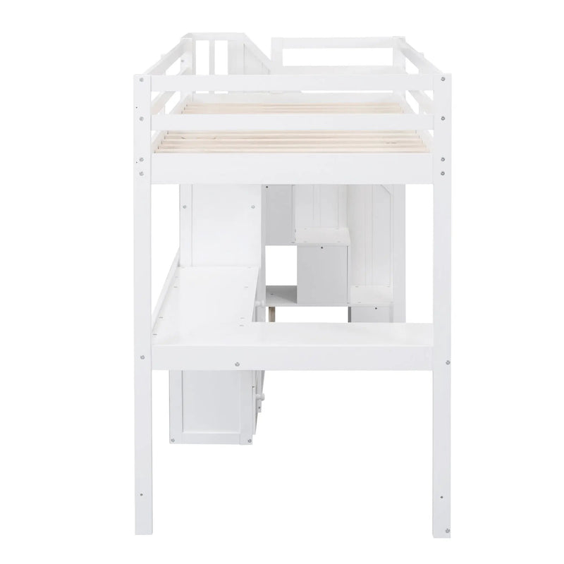 Loft Bed With L Shaped Desk, Drawers, Cabinet, And Storage Staircase by HouseOfZazla