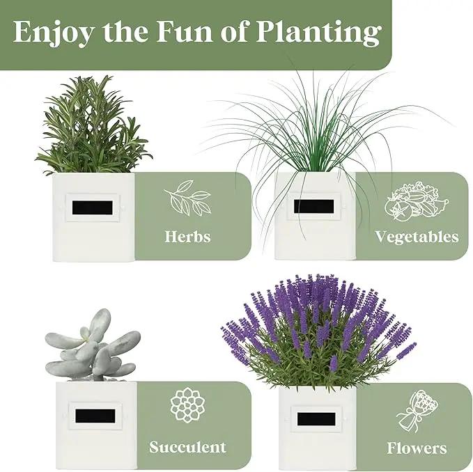 PERFNIQUE Indoor Herb Garden, Herb Garden Planter Set with Tray, Farmhouse Indoor Plant Pots, Windowsill Herb Garden with Drainage(Planter only) for Indoor/Outdoor, Window Pots(White) by GreenHaven Gardens