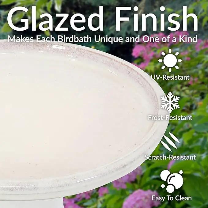 Sunnydaze 21" H Ceramic Bird Bath for Outside - Hand-Painted Outdoor Bird Bath Bowl, UV/Frost-Resistant Finish - Twilight - Classic Pedestal by GreenHaven Gardens