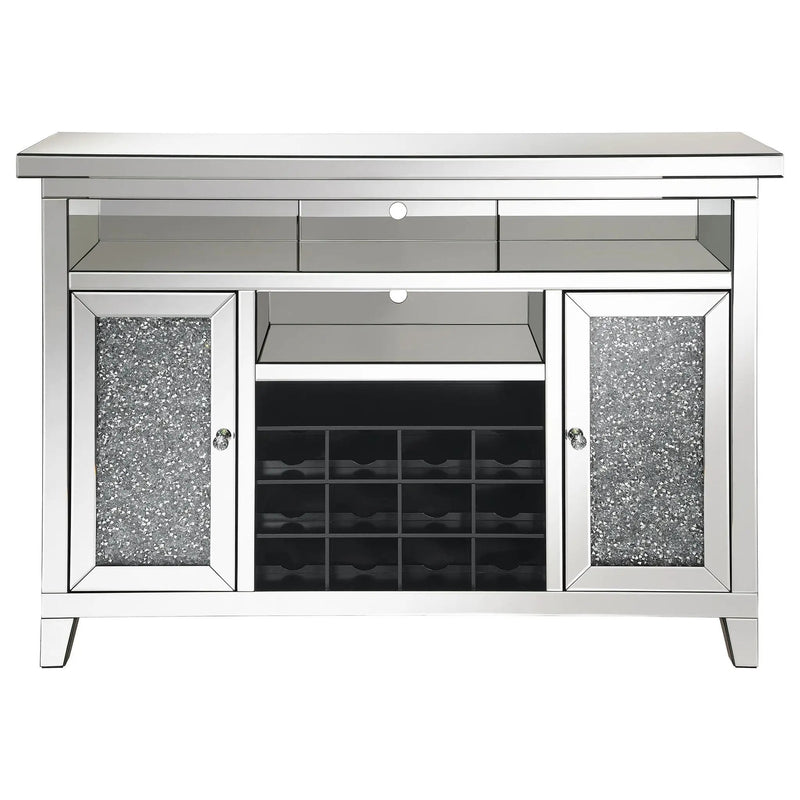 Melinda 2-door LED Mirrored Wine Storage Bar Cabinet Silver by Unique Piece Furniture