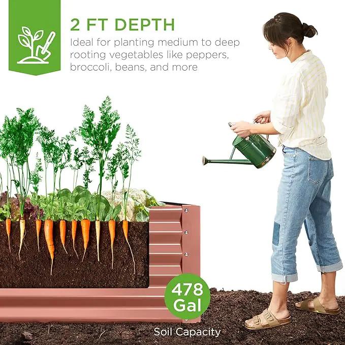 Best Choice Products 8x4x2ft Outdoor Metal Raised Garden Bed, Deep Root Planter Box for Vegetables, Flowers, Herbs, and Succulents w/ 478 Gallon Capacity - Terracotta by GreenHaven Gardens