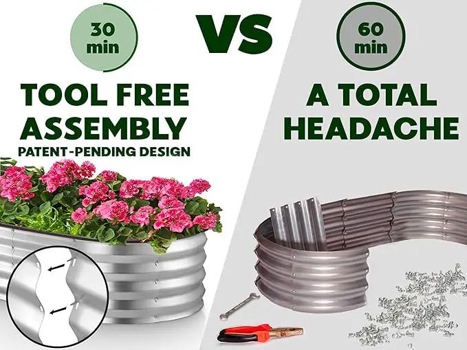 Galvanized Raised Garden Beds Outdoor // 8×4×1 ft Planter Raised Beds for Gardening, Vegetables, Flowers // Large Metal Garden Box // Patented Tool-Free Design (Silver) by GreenHaven Gardens