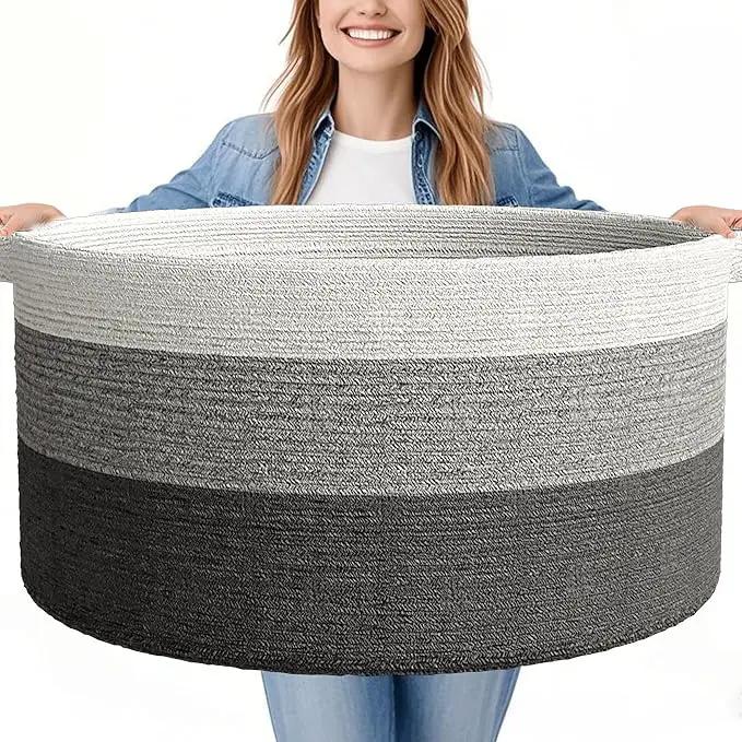 125L Extra Large Blanket Basket, 25" x 16", Jumbo Laundry Woven Baskets Decorative Home, Cotton Rope Basket with Handles, Baby Toy Baskets for Storage, Gradual Gray by GreenHaven Gardens