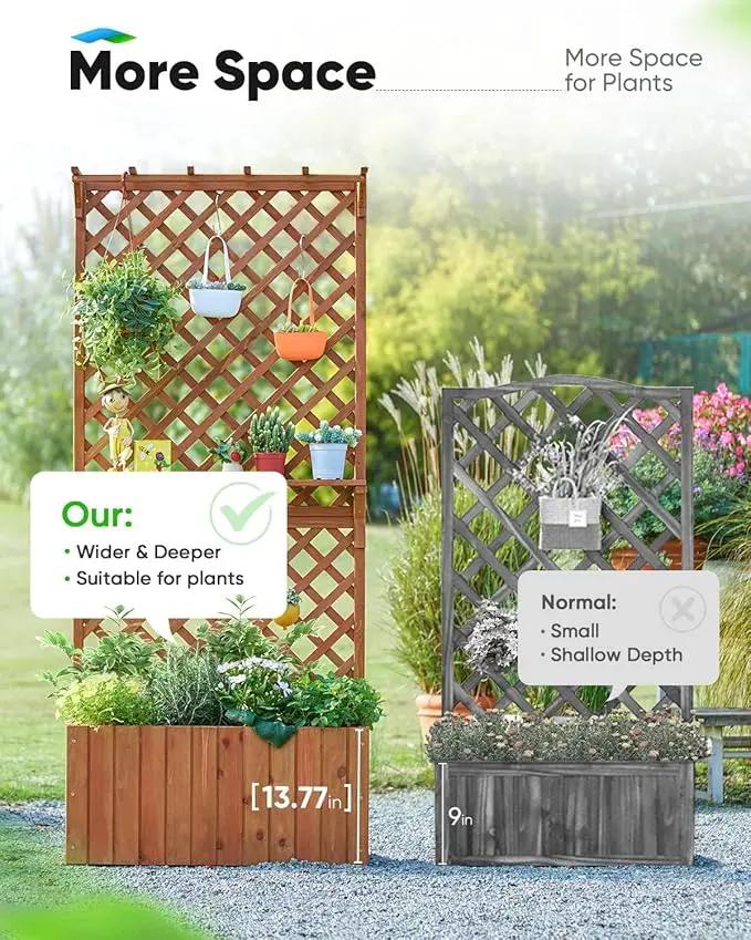 Quictent Raised Garden Bed Wood Planter Box with Lattice Trellis for Vine Climbing Plants Flower Free-Standing, for Patio Garden Indoor Outdoor 29x12x70 in by GreenHaven Gardens