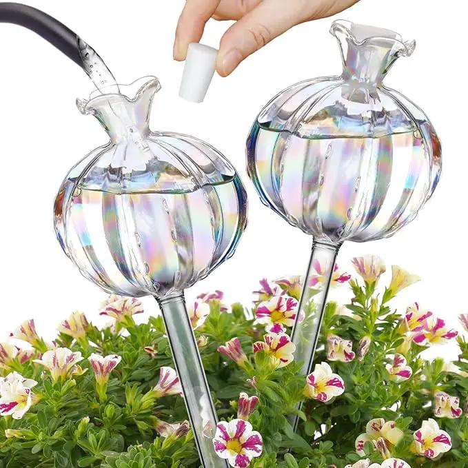 NiHome Plant Watering Globes 2-Pack, Iridescent Glass Cactus Self Watering Globe, Glass Waterer for Potted Plants - 4.7OZ/140 ML Capacity Automatic Mini Irrigation System, Adorable Gardening Gift by GreenHaven Gardens