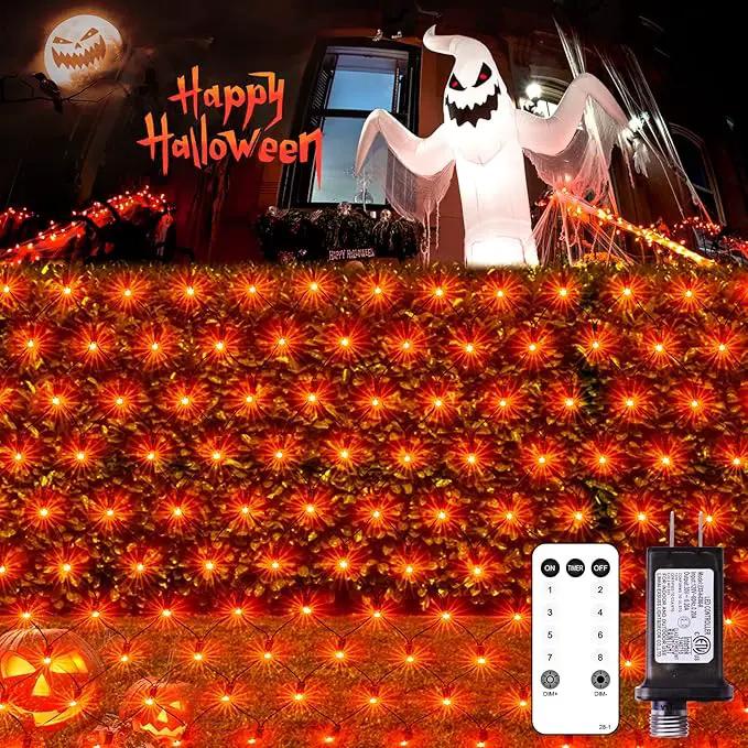 JMEXSUSS 360 LED 12ft x 5ft Halloween Net Lights - Connectable Orange Outdoor Mesh Lights With Remote, 8 Modes Plug-in for Bushes Shrubs Decorations by GreenHaven Gardens