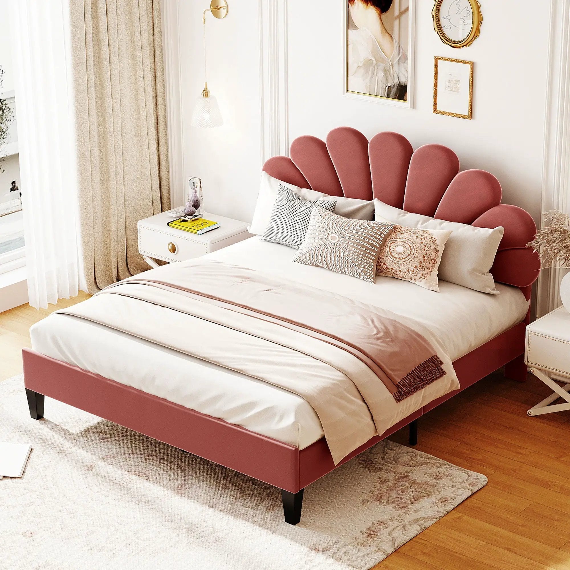 Upholstered Platform Bed With Flower Pattern Headboard by HouseOfZazla
