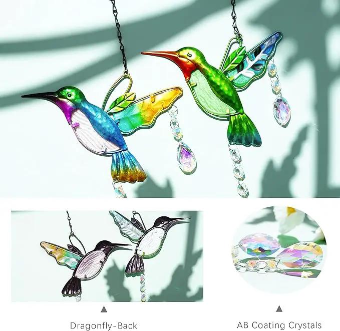 YU FENG 2PCS Hummingbird Suncatchers,Stained Glass Window Hanging Ornament,Rainbow Maker Crystal Prism Suncatcher Outdoor Indoor Home Garden Party Decoration by GreenHaven Gardens
