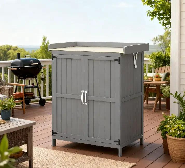 Wooden Potting Bench with 2 Doors and Outdoor Storage Cabinet by HouseOfZazla