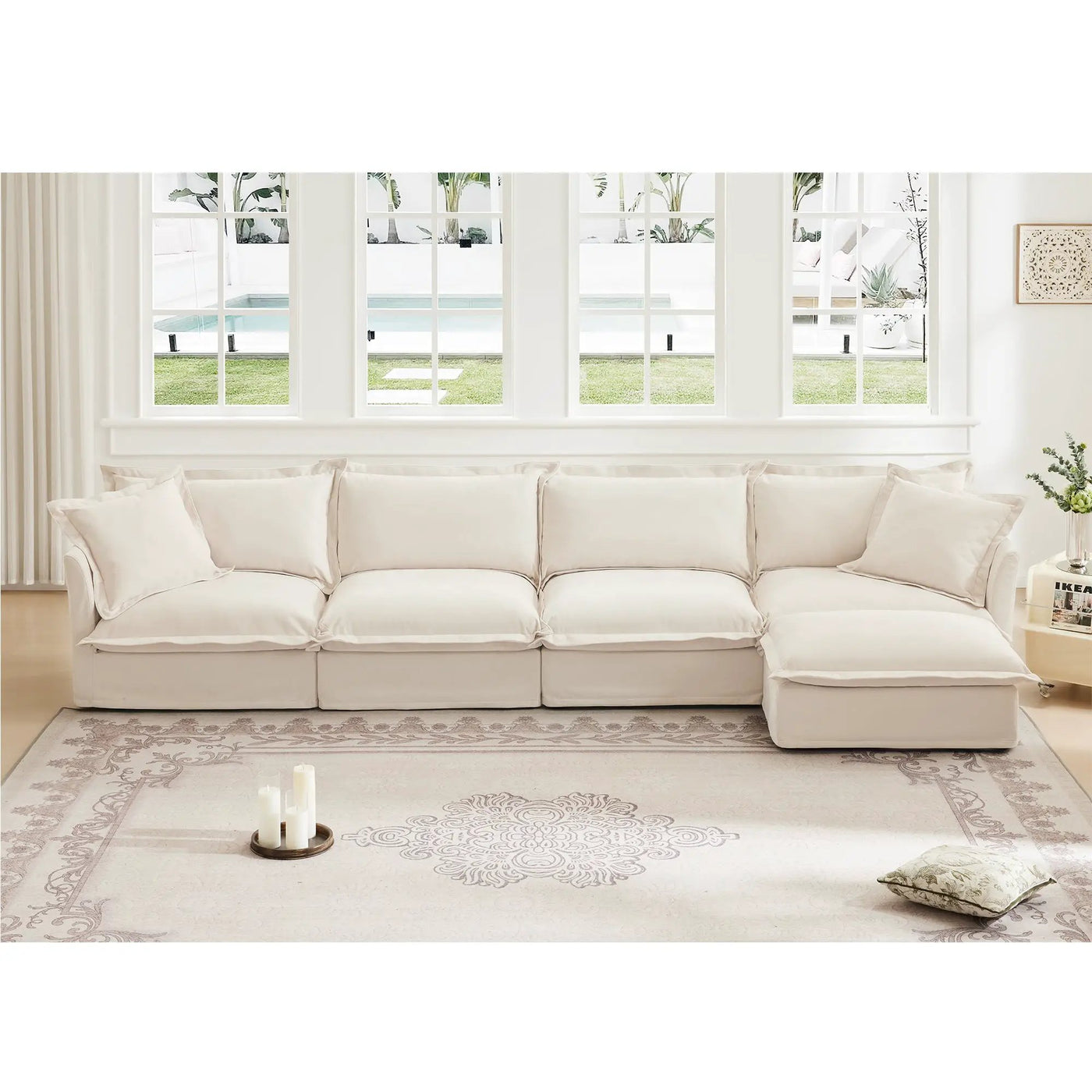 Slipcovered L Shape Sectional Long Sofa Couch - 4 Seater by HouseOfZazla