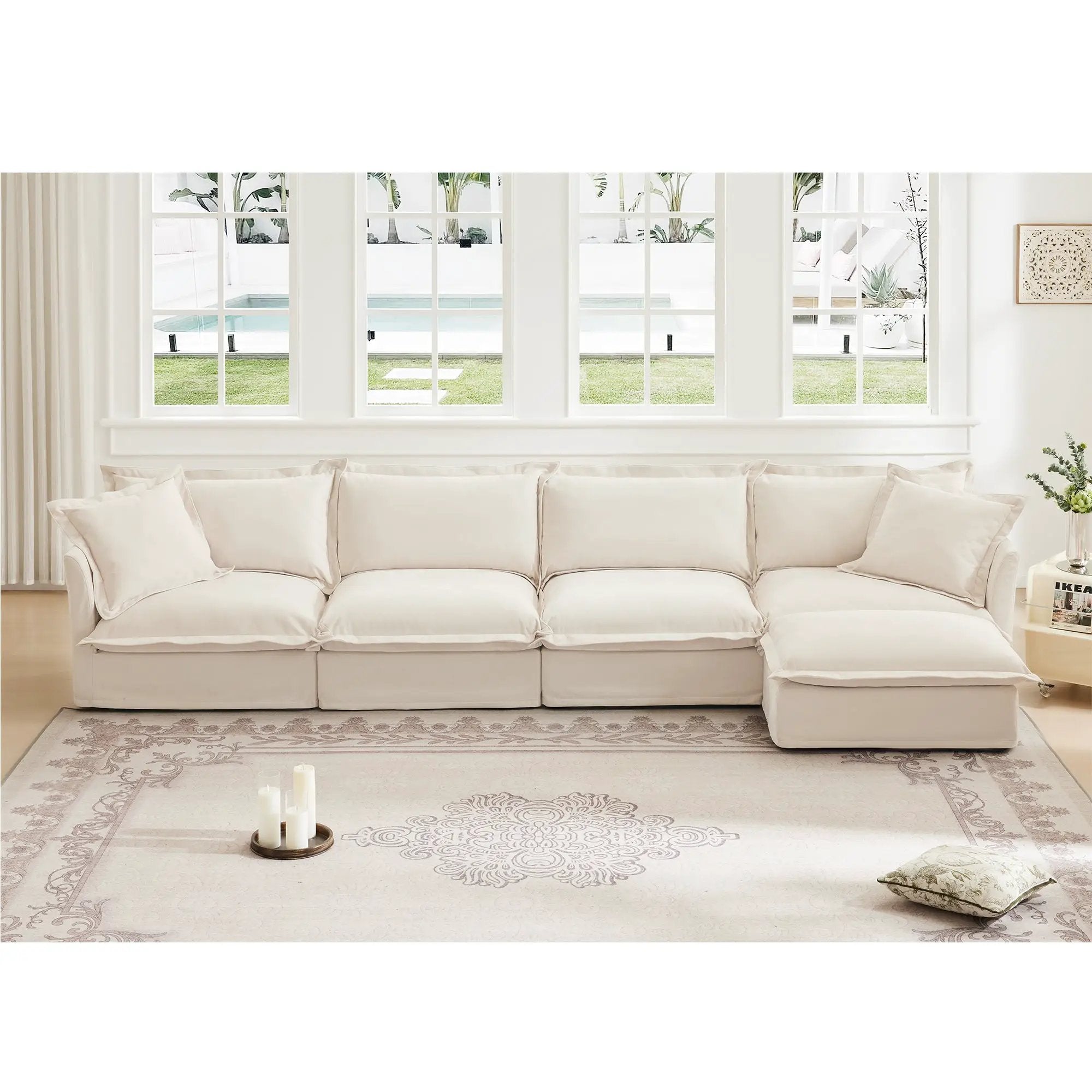 Slipcovered L Shape Sectional Long Sofa Couch - 4 Seater by HouseOfZazla