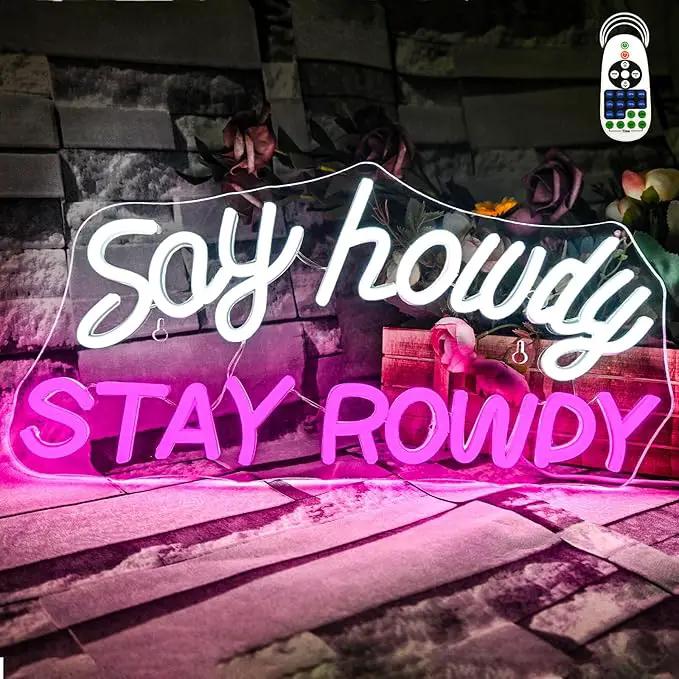 Say Howdy Stay Rowdy Neon Sign Wall Decor, Dimmable Neon Light For Man Cave Pub Beer Bar Bedroom Recreation Room Gift by GreenHaven Gardens
