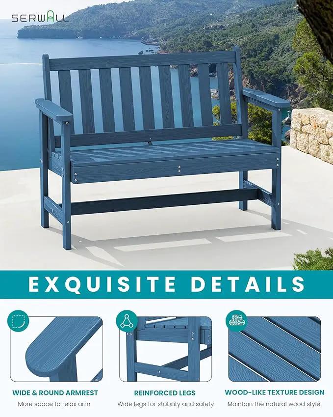 SERWALL Outdoor Bench, HDPE Outdoor Benches Weatherproof, 2-Person Garden Bench with 660 lbs Weight Capacity, Patio Benches for Outdoors, Garden, Porch, Backyard and Park, Navy, 6 Pack by GreenHaven Gardens