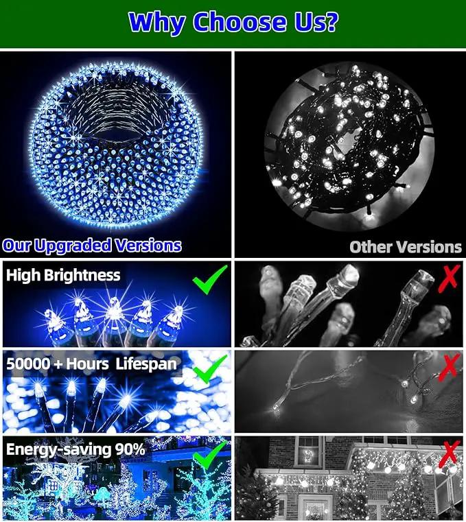 750 LED Outdoor Christmas Lights Decorations, 246ft Green Wire LED Christmas String Lights with Timer Memory, Twinkle Lighs for Indoor Outdoor Xmas Party Christmas Tree Wedding Garden Patio Blue by GreenHaven Gardens