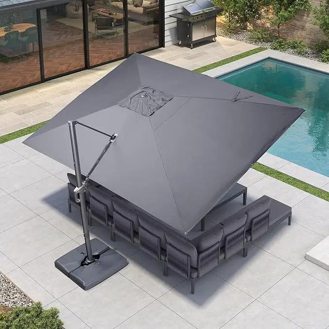 PURPLE LEAF 10' X 13' Patio Umbrella Large Rectangle Outdoor Aluminum Cantilever Umbrella with 3-Year Fade Resistance Recycled Fabric and 360-degree Rotation for Deck Pool Garden, Graphite Grey by GreenHaven Gardens