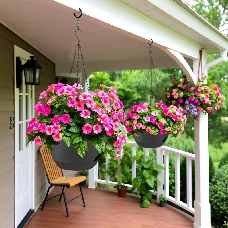 2 Pack 12 Inch Large Hanging Planters with Chains Self Watering Black Plastic Hanging Pots for Indoor Outdoor Plants, Garden Porch Home Decor，Black by GreenHaven Gardens