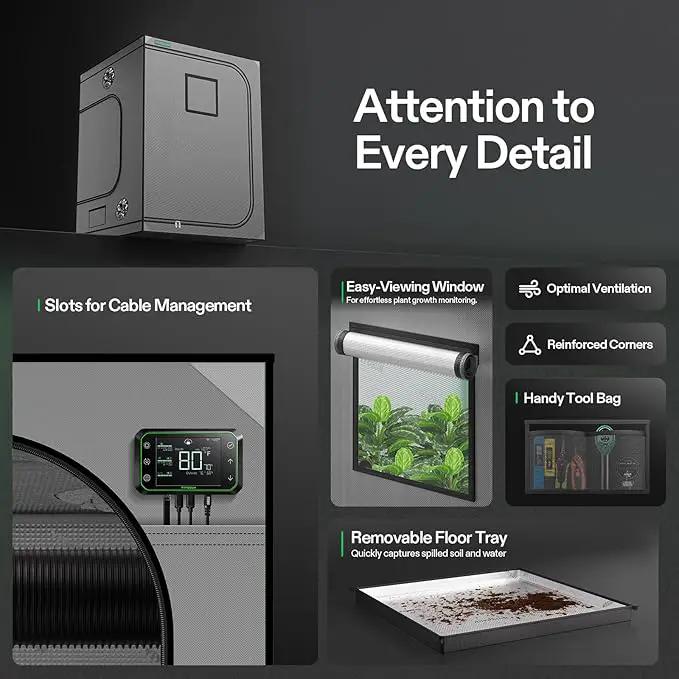 VIVOSUN G558 60"x60"x80" Grow Tent, 5x5 FT Advanced Gray Mylar Hydroponic Tent with 22mm Thickened Poles, Observation Window and Floor Tray for Plants for VSF6450 by GreenHaven Gardens