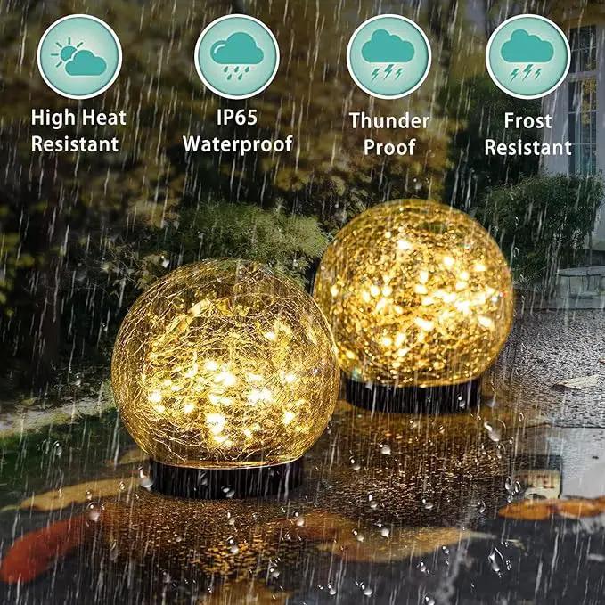 Solar Garden Lights Outdoor Waterproof, 4 Pack Cracked Glass Ball Light, Ground Landscape Garden Decor, Solar Globe Decorative for Pathway/Patio/Lawn/Yard (Warm White, 4.7") by GreenHaven Gardens