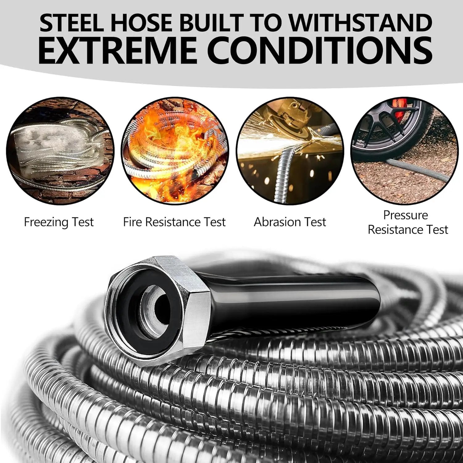 150 ft Garden Hsoe - 2025 New 304 Stainless Steel Garden Hose with 10-Function Spray Gun, 3/4'' Copper-Chrome Fittings – Lightweight, Durable, and Kink-Free, Metal Water Hoses for Gardening by GreenHaven Gardens