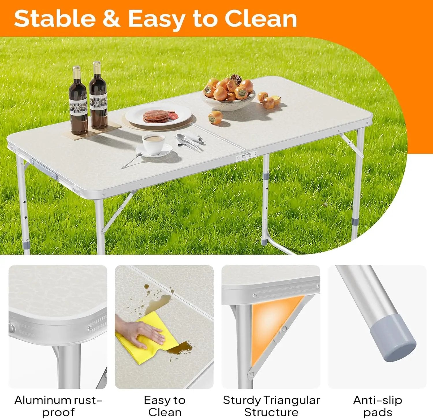 VINGLI 4FT White Folding Table with Carrying Handle Height Adjustable Lightweight Fold Up Portable for Indoor Outdoor Picnic,Camping,Hiking,Fishing,BBQ … by GreenHaven Gardens