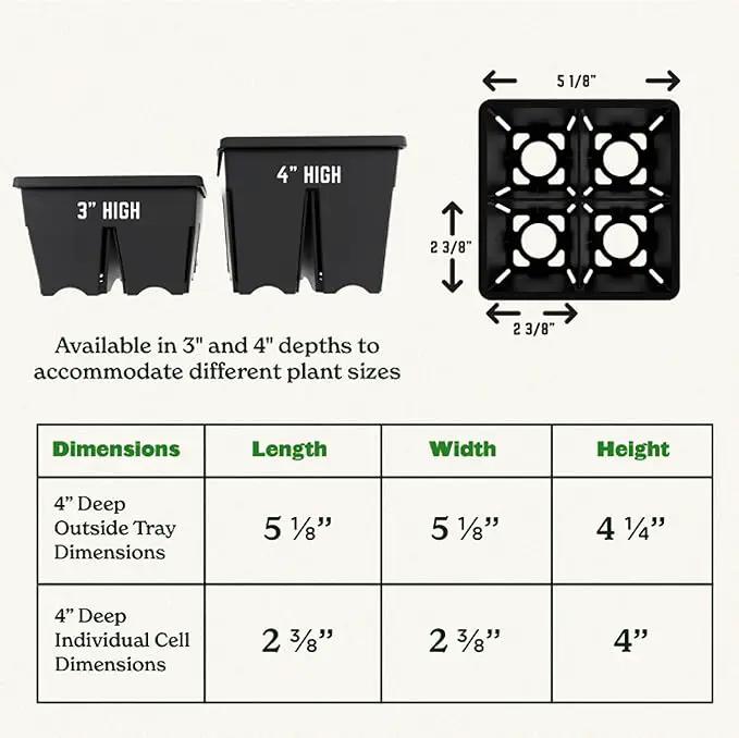 Epic Gardening Reusable Seed Starter Tray - 4 Cell 3"/8 Seedling Starter Trays - Easy Watering, Indoor Greenhouse, Plant Starter, Gardener-Friendly for Seedlings | UV-Treated & BPA-Free - Black by GreenHaven Gardens