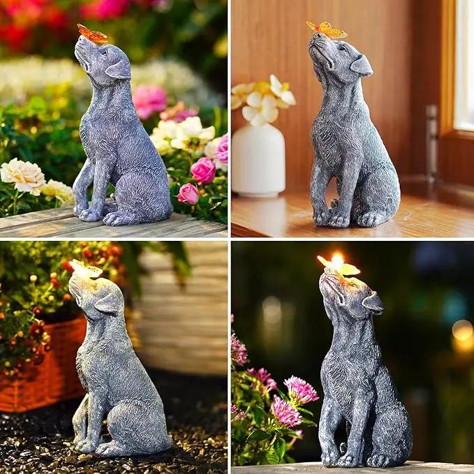 Solar Garden Statue Dog Figurine – Outdoor Decoration with Butterfly for Garden Yard Lawn Home Decor Outside : Unique Gifts for Mom Grandma by GreenHaven Gardens