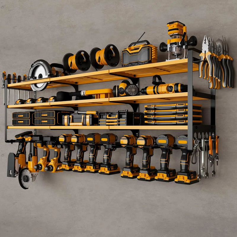48" Large Power Tools Organizer Wall Mount,12 Drill Holder for Garage, Workshop Heavy Duty Storage Rack (Yellow) by GreenHaven Gardens
