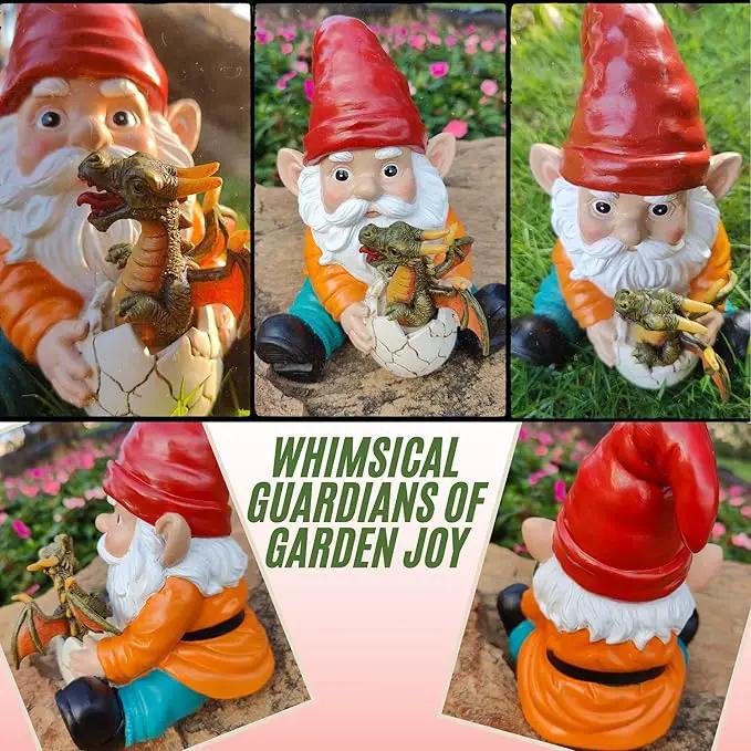 Fantasy Dragon Gnome Garden Statue - 6.8" Weatherproof Resin Garden Gnome with Baby Dragon, Unique Outdoor & Indoor Decor, Handcrafted Yard Art, for Fantasy Lovers & Gardeners by GreenHaven Gardens