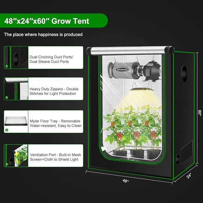 MELONFARM 2x4 Grow Tent, 48"x24"x60" Grow Tent, Double Transparent Viewing Door Indoor Grow Tent, Growing Tent with High Reflective Mylar & Floor Tray, Plant Tent for Indoor Hydroponics Growing by GreenHaven Gardens